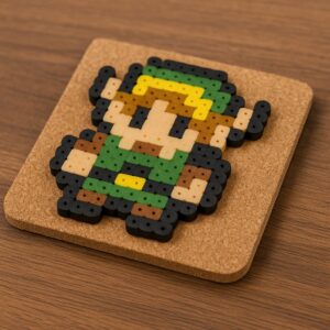 Adding cork backing to finished Zelda pixel bead coaster
