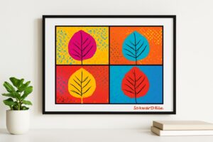 Clean wall with framed pop art leaf print