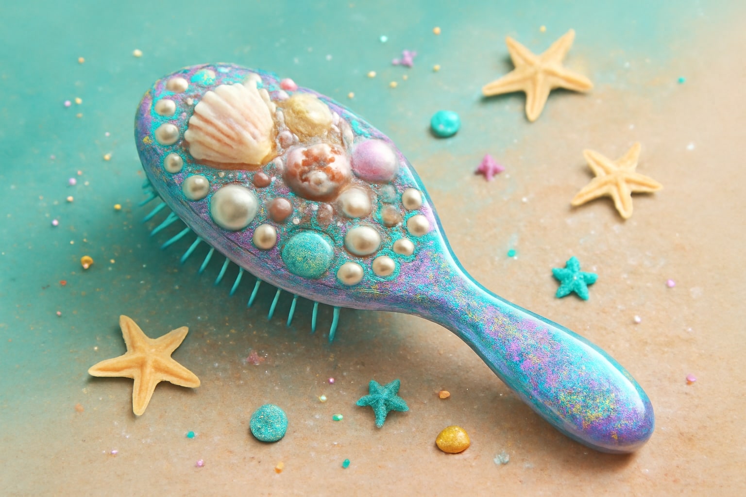 DIY Mermaid Hairbrush with Shells & Pearls
